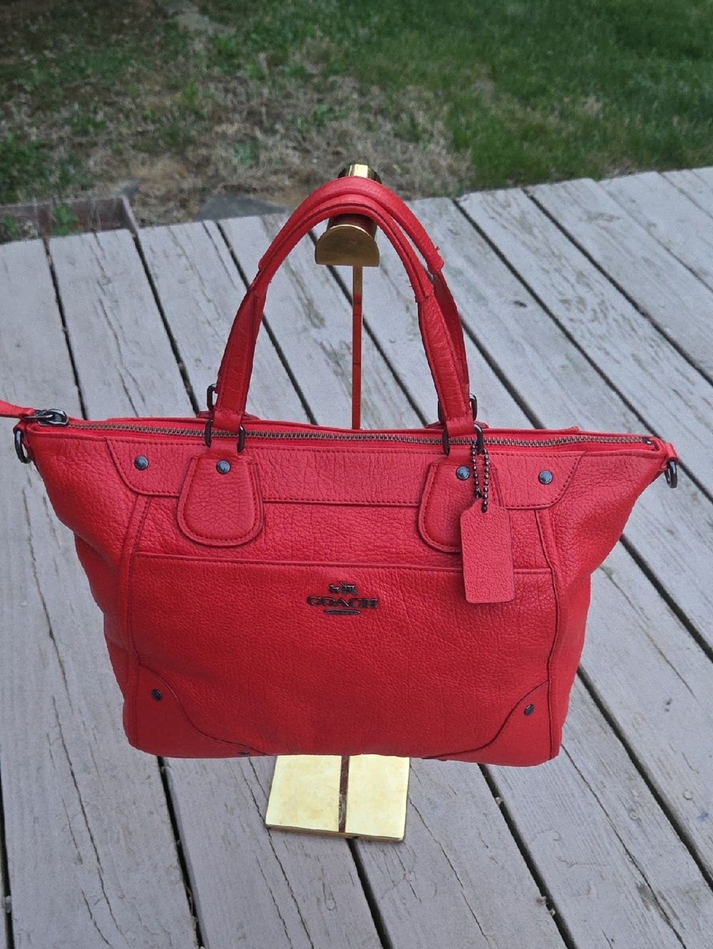 Coach Mickie F34040 Tote Red Full-grain Leather $350 Retail GUC